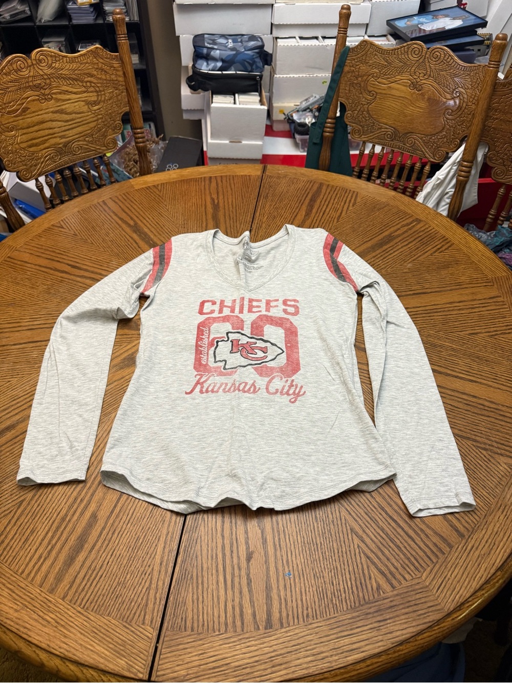 47 Brand Kansas City Chiefs Gray Long Sleeve Tee with Red Logo